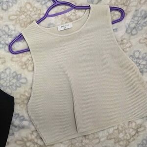 Aritzia Babaton Cream Ribbed Crop Top